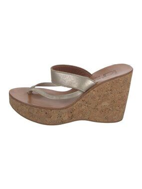 K.Jacques Silver Leather Platform Wedge Slides IT 37 US 7